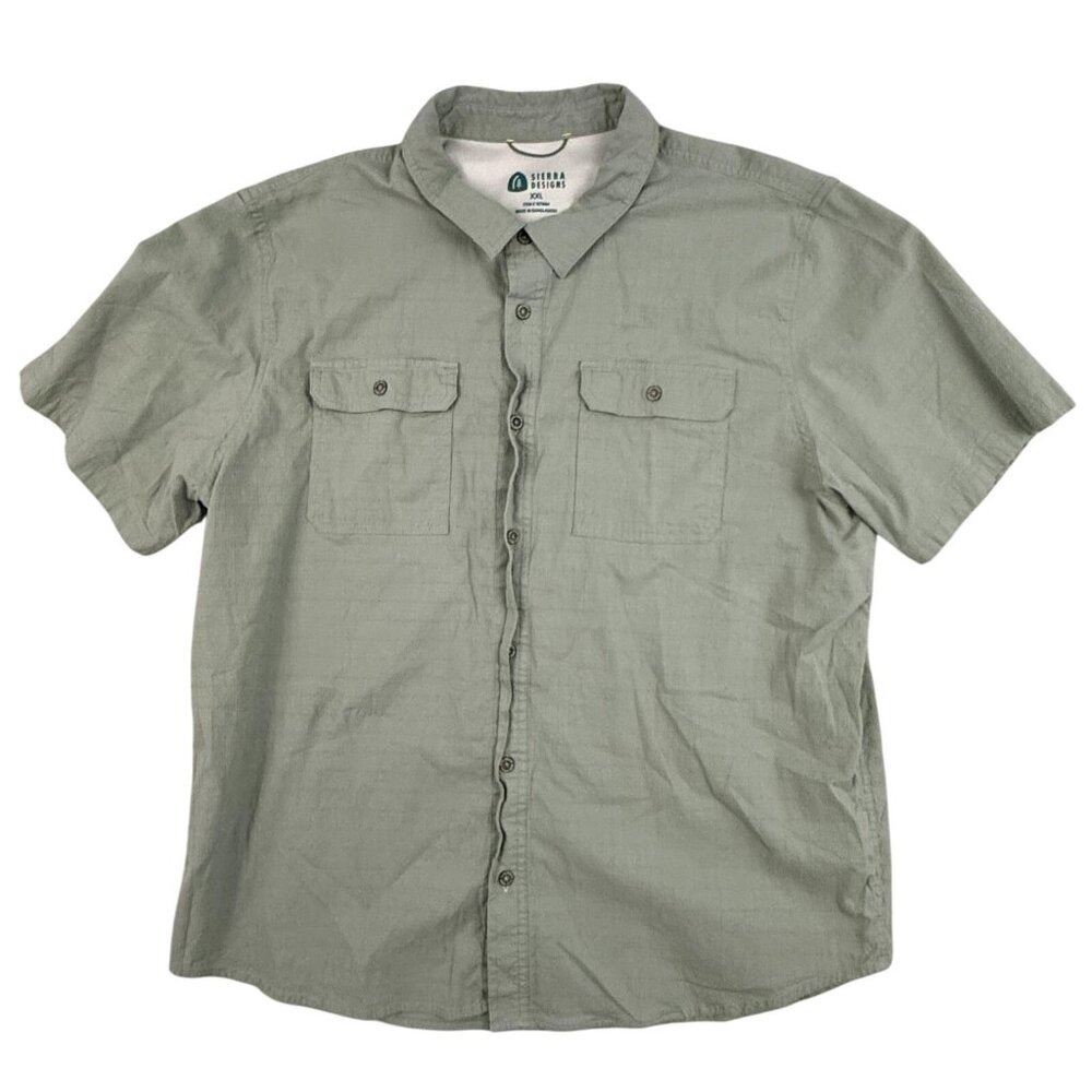 Sierra Designs Button Down Men XXL Green Hiking Outdoor‎ Short Sleeve Ripstop